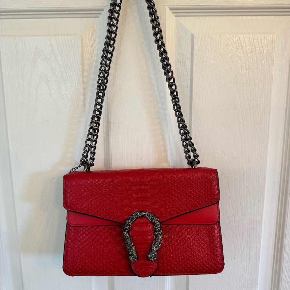 Red Designer Chain Shoulder Bag